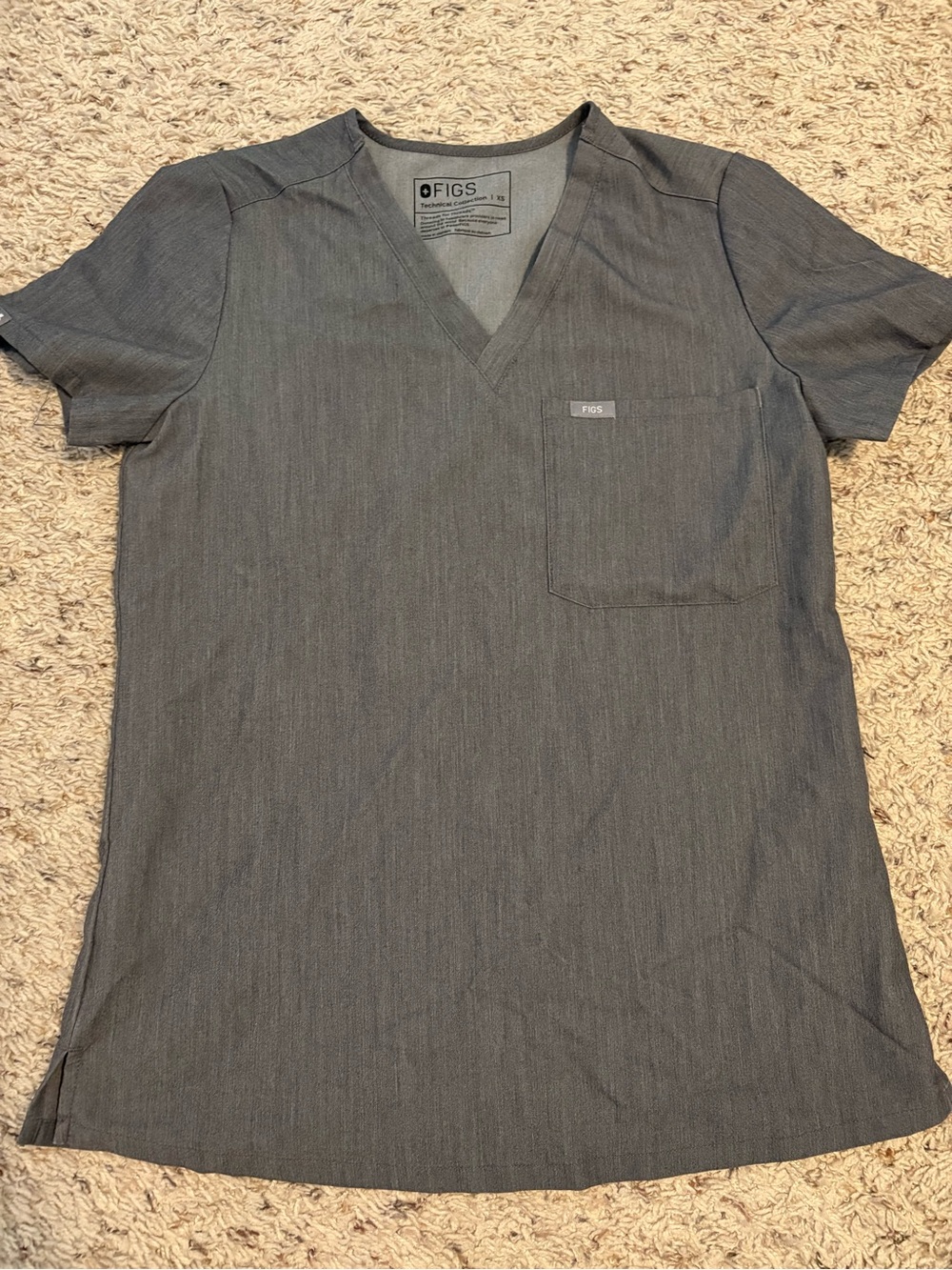 FIGS Technical Collection Scrub Top Women’s XS Gray V-Neck Medical Nurse Uniform